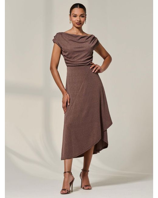 Jolie Moi Natural Asymmmetric Draped Midi Dress