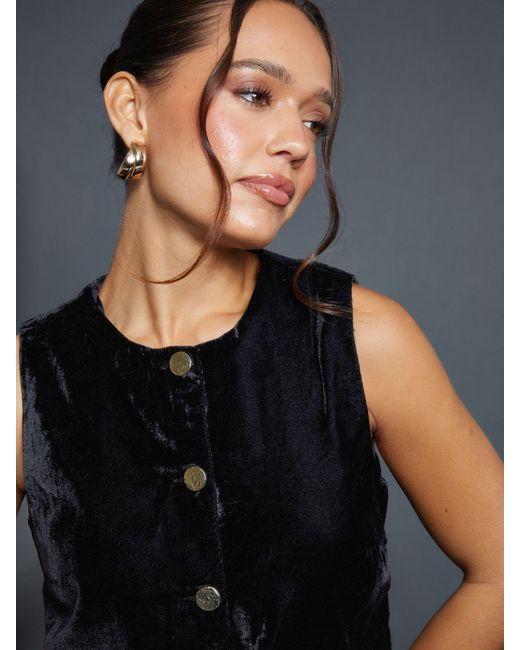 Threadbare Black Velvet Split Front Waistcoat