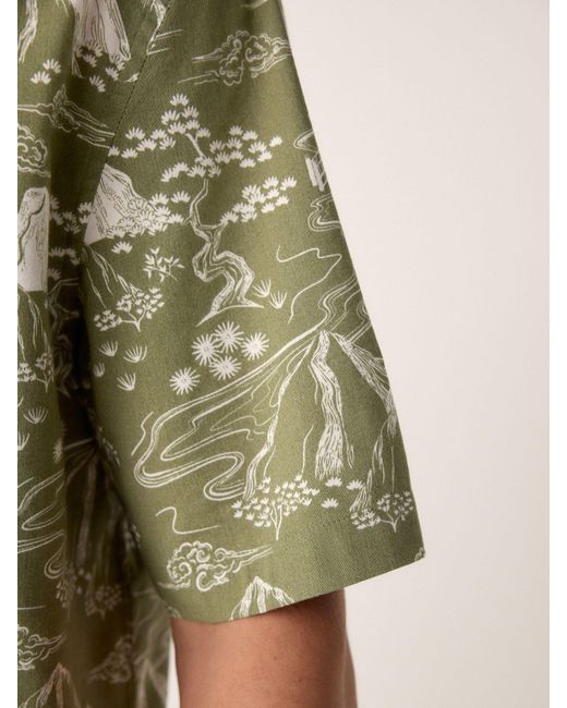 Next Green Western Style Printed Short Sleeve Shirt With Cuban Collar for men