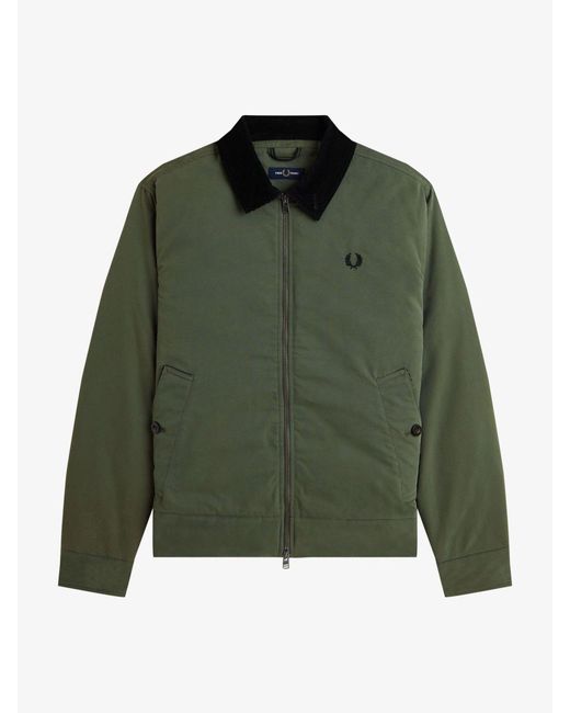 Fred Perry Green Cotton Caban Jacket for men