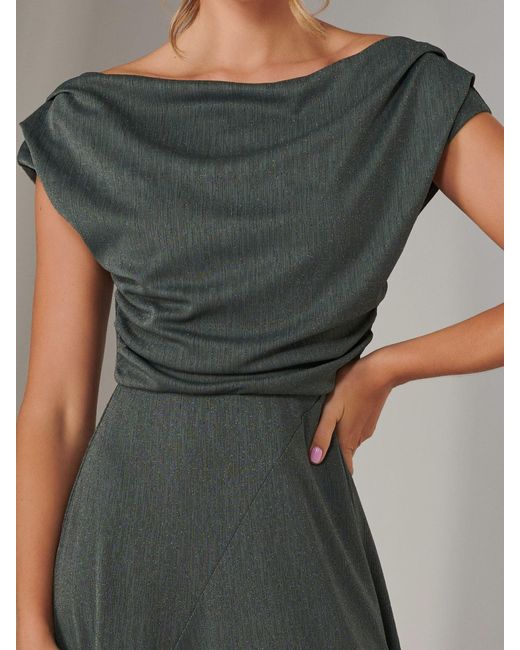 Jolie Moi Green Asymmetric Drape Midi Dress