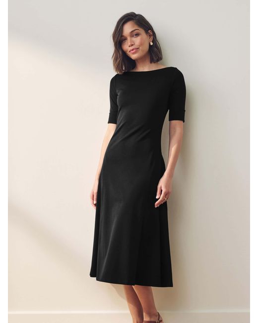 Ralph Lauren Black Munzie Rib Knit Stretch Cotton Midi Dress