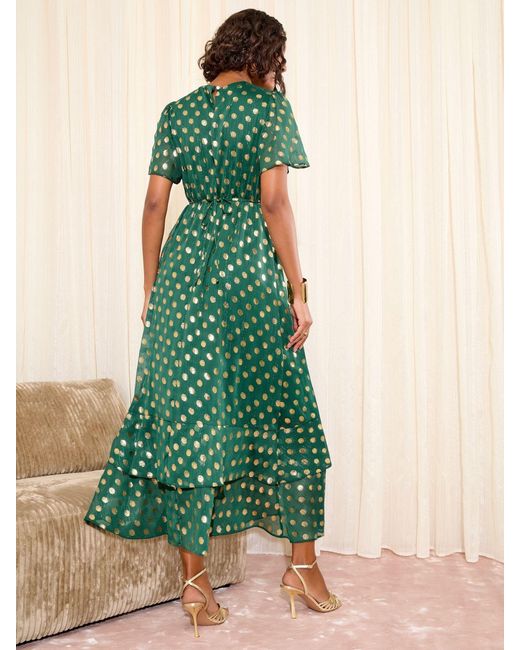 knee length dresses for ladies Maybelle Belted Midi Dress in Foil Dot | Color - Foil Dot / 10