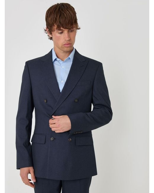 Threadbare Blue Tailored Fit Double Breasted Suit Jacket for men