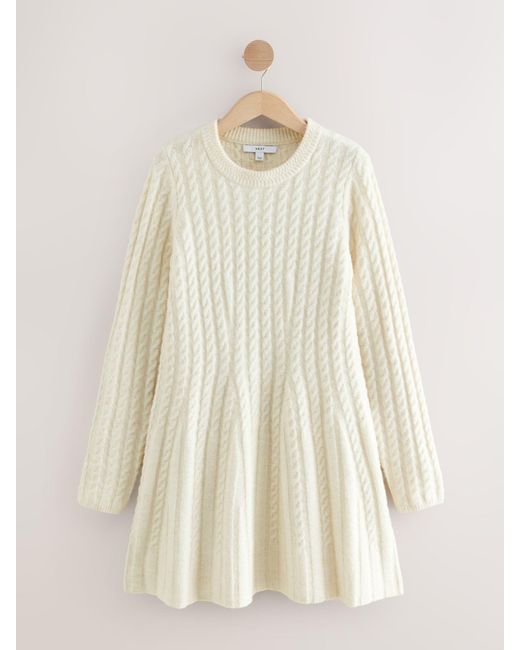 Next Natural Ecru Cable Knit Mini Jumper Dress