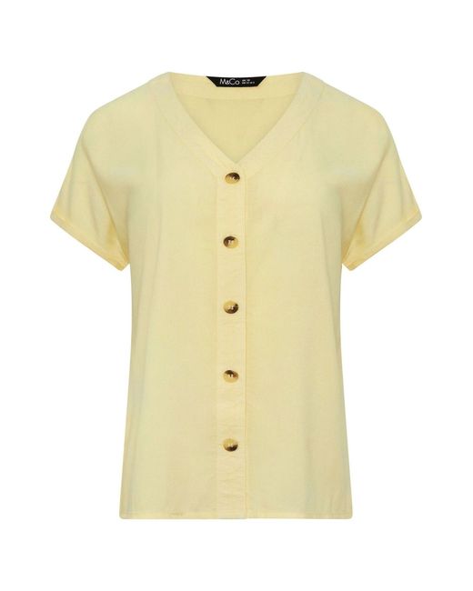 M Com Yellow Short Sleeve Button Through Blouse