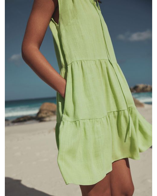 green silk flowy dress SEA Smocked Tiered Mini Dress Dark Green Ramie Size 4 – Celebrity Owned