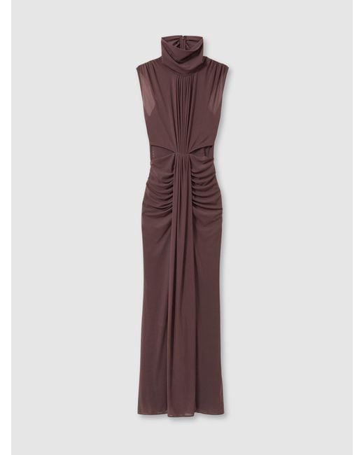 Reiss Purple Daniella Ruched Sleeveless Maxi Dress