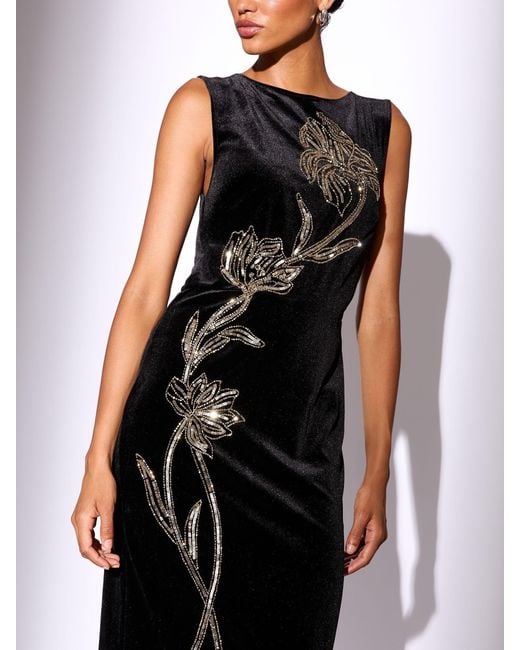 Lipsy Black Velvet Embellished Sleeveless Column Midaxi Dress