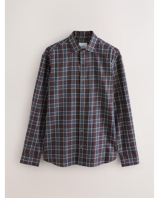 Next Black Regular Fit Check Soft Touch 100% Cotton Smart Long Sleeve Shirt for men