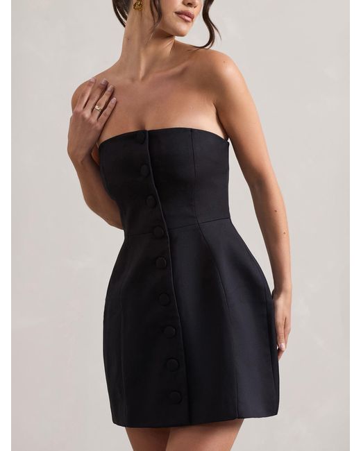 Club L London Natural Anniston Bandeau Tailored Buttoned Mini Bridal Dress