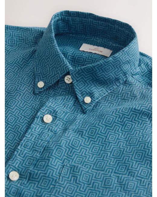 Next Langarm-Hemd Aus 100% Leinen Mit Signature-Printextra-Groß in Blue für Herren