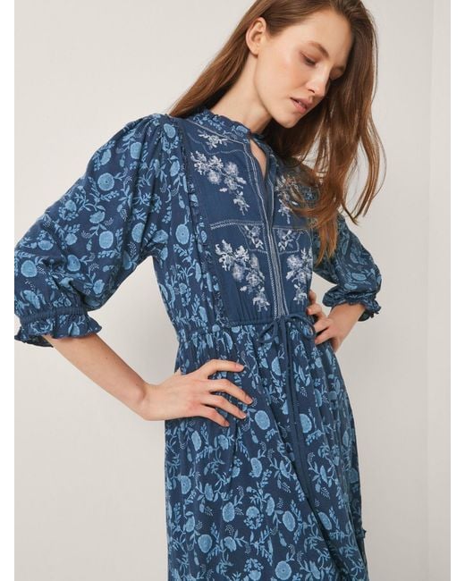 Monsoon Blue Sofia Floral Print Jersey Midi Dress