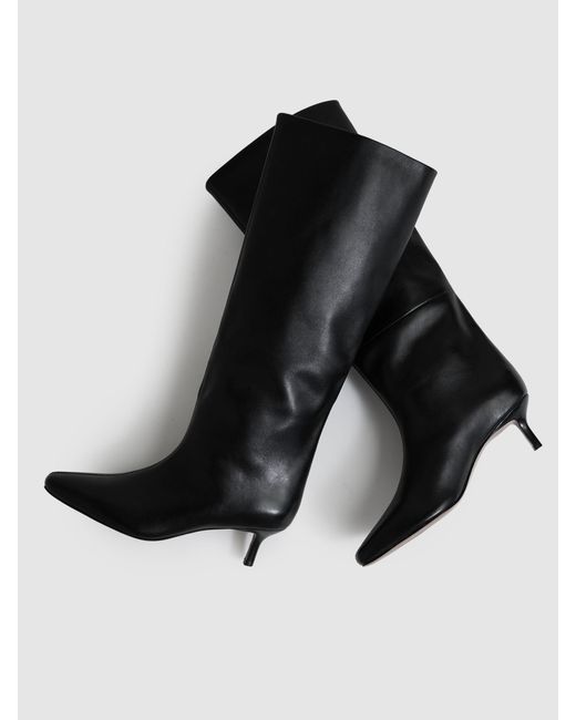 Reiss Gray Leather Kitten Heel Boots