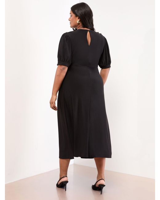 Lipsy Black Curve Military Button Short Sleeve Midi Jersey Dress