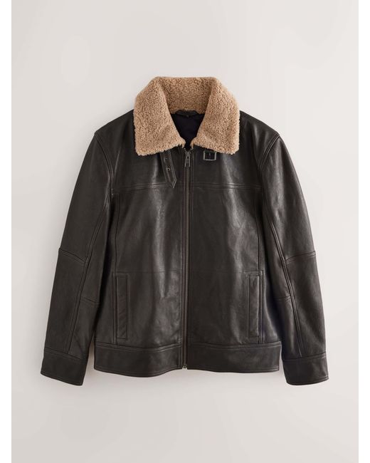 Next Black Shearling Collar Leather Jacket for men