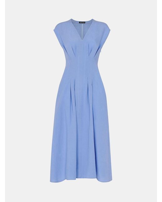 whistles dress blue Whistles Midi Dress Navy Crepe US 0 Sleeveless Belted  Celebrity Owned