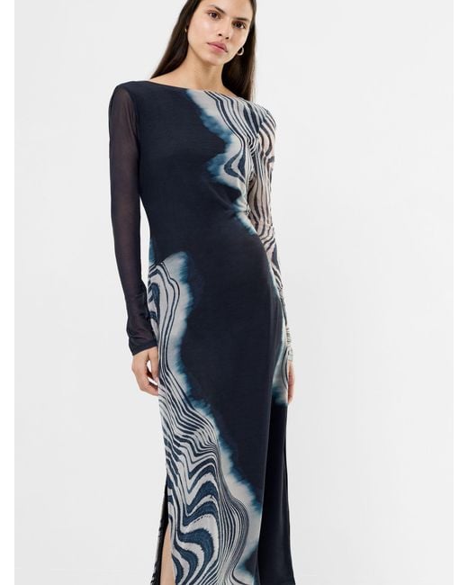 French Connection Blue Celeste Shuri Mesh Midi Dress