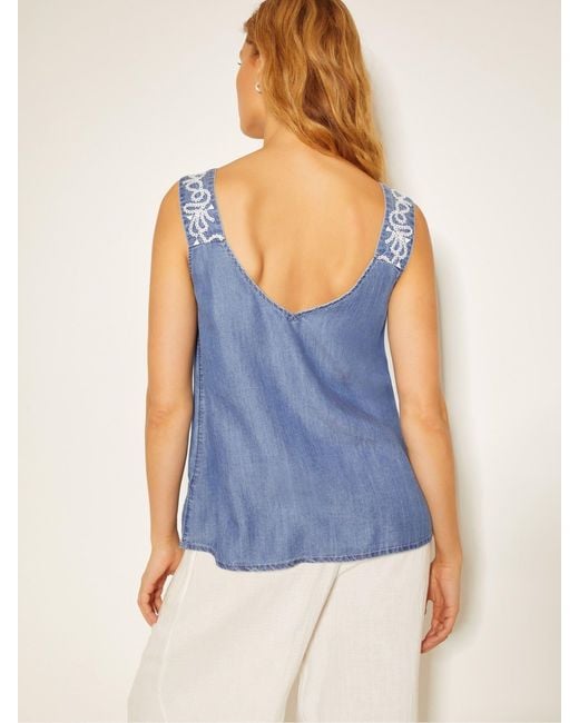 Monsoon Blue Isolde Embroidered Chambray Cami Top