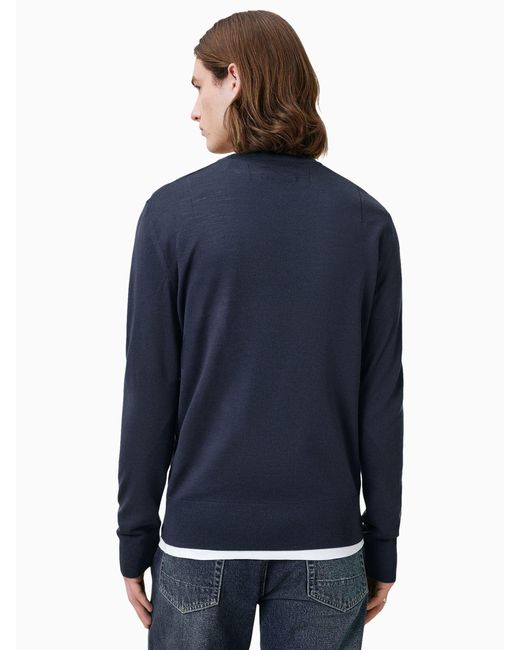 AllSaints Blue Allsaints Mode Merino Wool Crew Neck Jumper for men