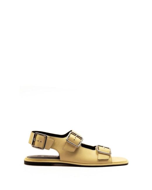 OFF THE HOOK Metallic Baker Slingback Double Strap Leather Flat Sandals
