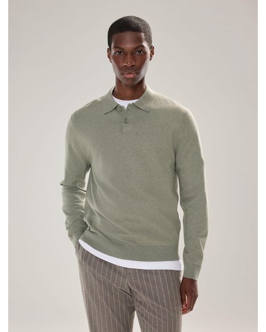 Next Gray Plain Regular Fit Essential Long Sleeve Knitted Polo Shirt for men