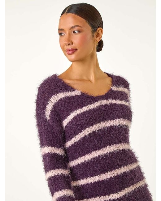 Roman Purple Stripe Fluffy Knit Jumper