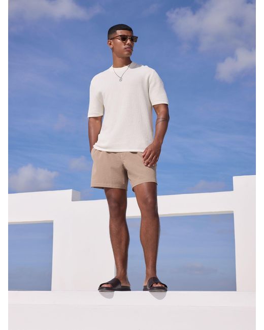 Next Natural Contrast Stitch Swim Shorts for men