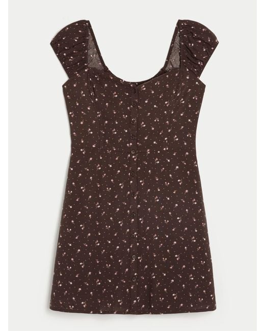 Hollister Brown Button Through Cap Sleeve Mini Dress