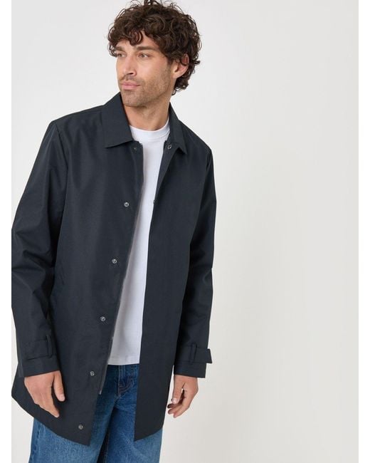 Threadbare Blue Showerproof Collared Longline Mac Jacket for men