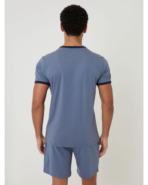 Threadbare Blue Contrast Binding Short Lounge Set for men