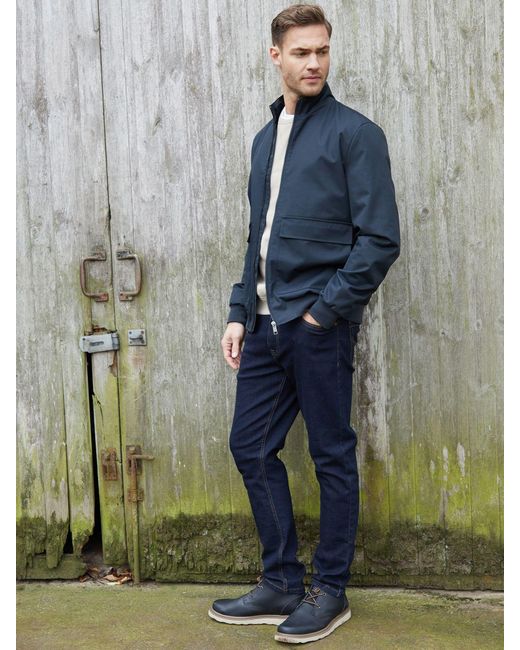 Threadbare Blue Patch Pocket Funnel Neck Harrington Style Jacket for men