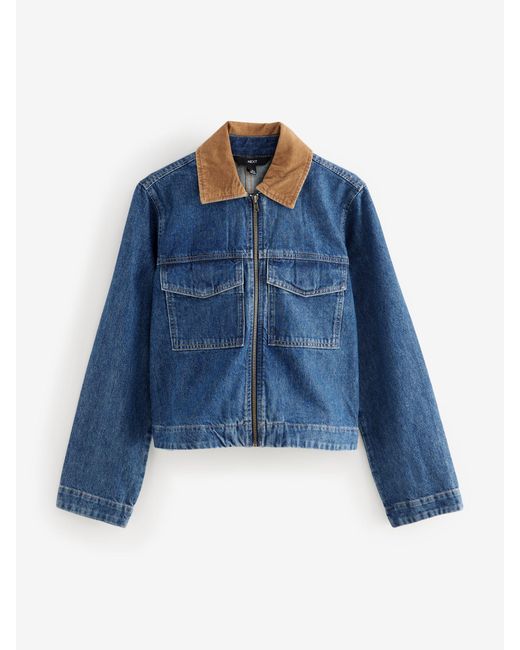 Next Blue Clean Zip Front Denim 100% Baumwolle Jacke