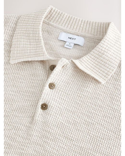 Next Natural Regular Fit Cotton Rich Short Sleeve Knit Polo Shirt With Linen for men