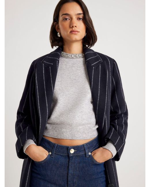 River Island Gray Crew Neck Embellished Trim Jumper