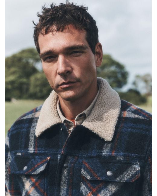 Next Blue Check Borg Lined Trucker Jacket With Wool for men