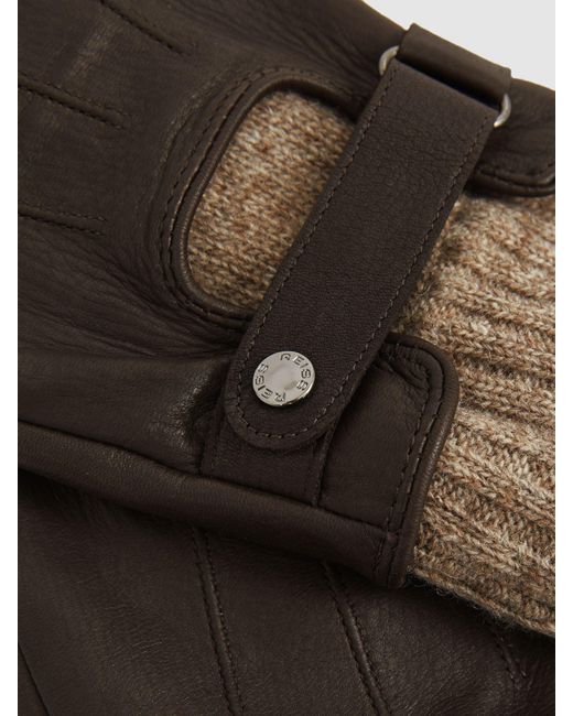 Reiss Brown Sanford Gloves Leather Ribbed for men