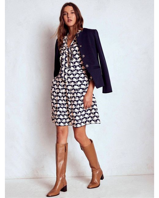 Boden White Tie Neck Short Dress