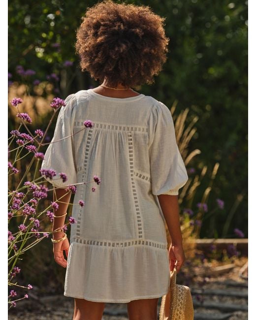 FatFace Natural Fatface Beachwear Embroidered Mini Dress