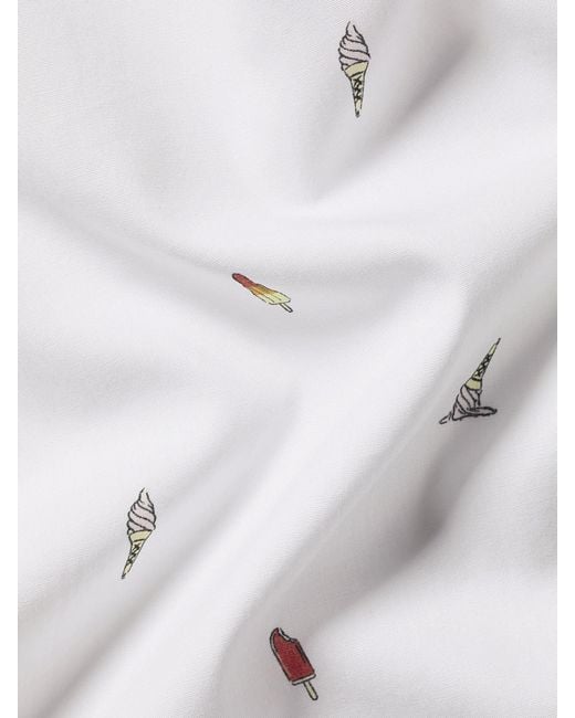 Charles Tyrwhitt White Slim Fit Ice Cream Short Sleeve Non-Iron 100% Cotton Print Shirt for men