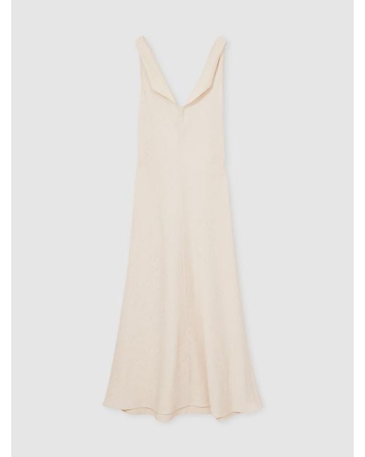 Reiss Natural Textured Drape-Neck Midi Dress