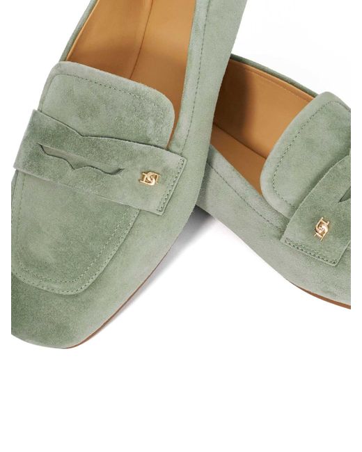 Dune Green Leather Glances Suede Loafers