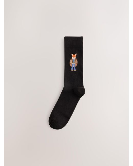 Next Black Jaquard Animal Pattern Socks 5 Pack for men