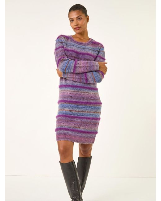 Roman Purple Stripe Knit Jumper Dress