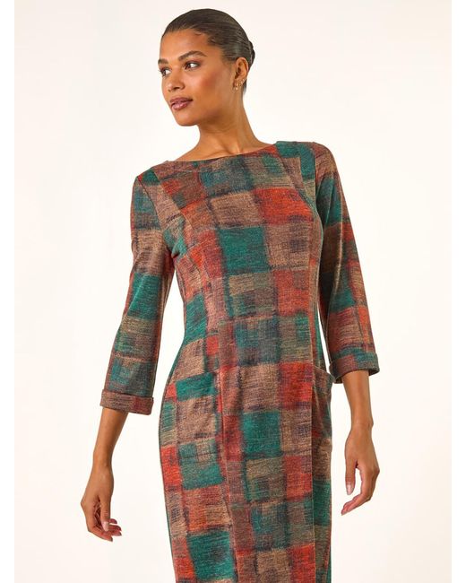 Roman Red Patchwork Print Shift Pocket Dress