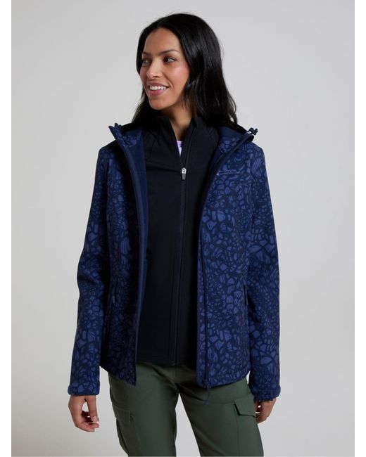 Mountain Warehouse Blue Exodus Printed Water Resistant Softshell Jacket