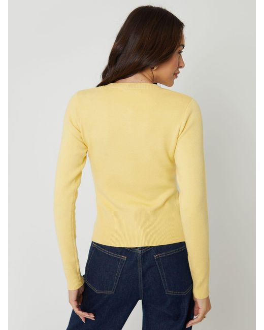 Threadbare Yellow Crew Neck Structured Knitted Cardigan