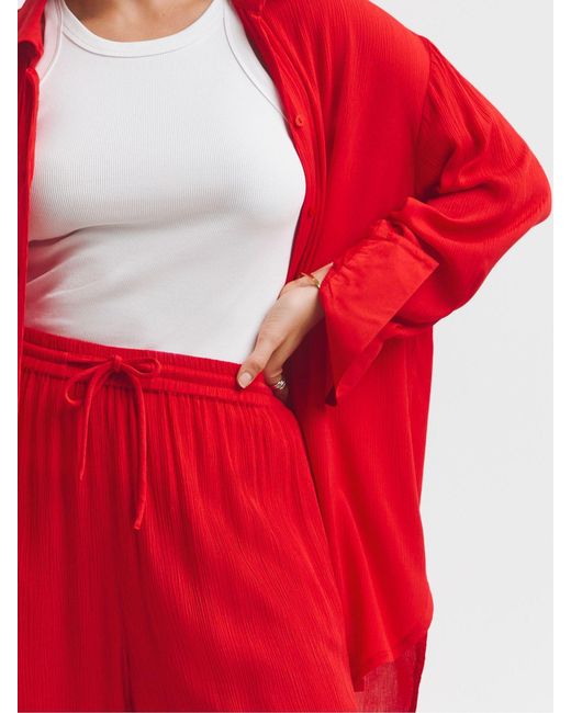 Simply Be Red Tie Waist Crinkle Wide Leg Trousers
