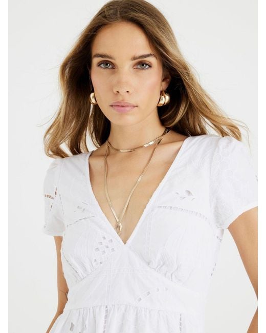 River Island White Cutwork 100% Cotton Midi Dress