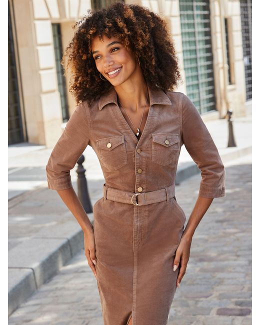 Sosandar Gray Belted Corduroy Midi Dress